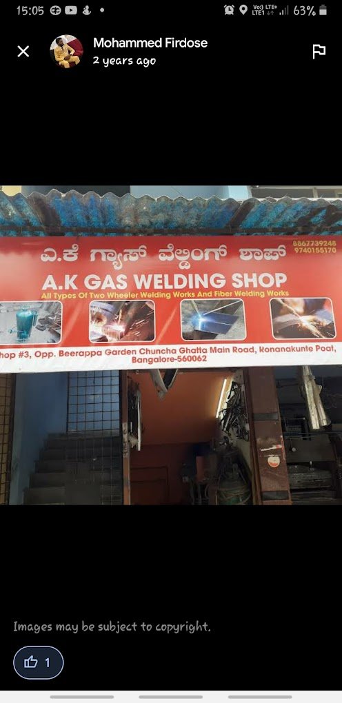 A.K Gas Welding works in Bengaluru, Karnataka