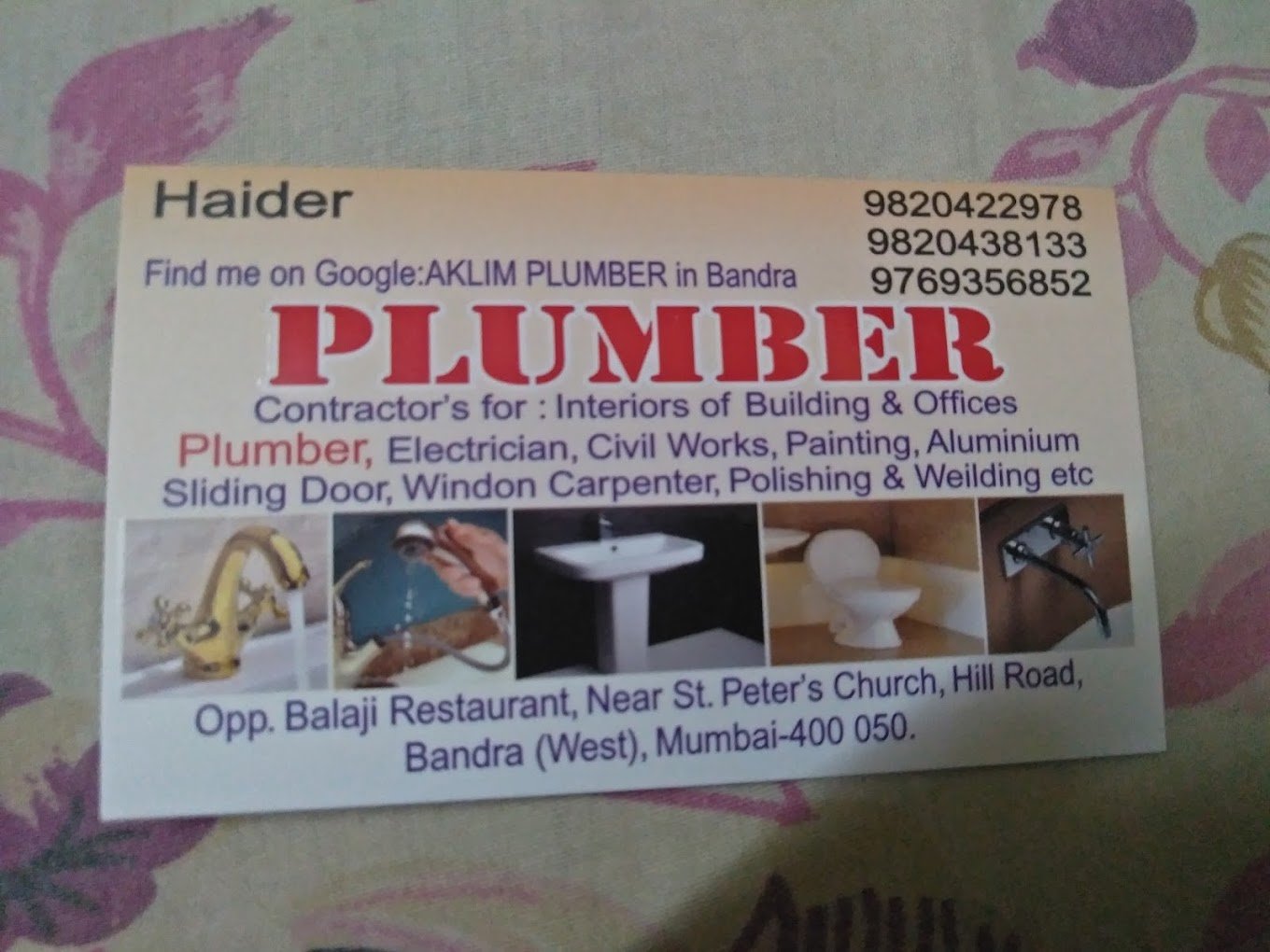Aklim Haider – Online Plumbing Service, Best Plumber in Mumbai, Maharashtra