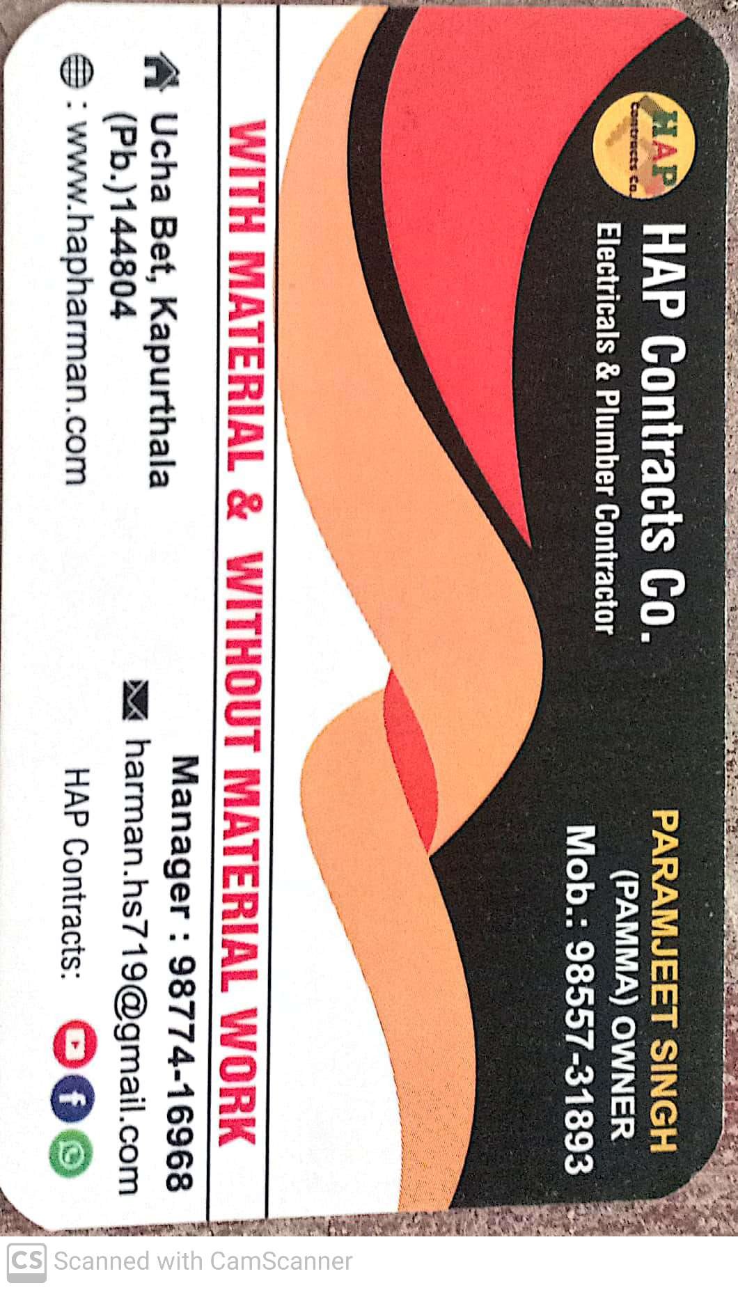 Hap Contract .co, Electrician and plumber work